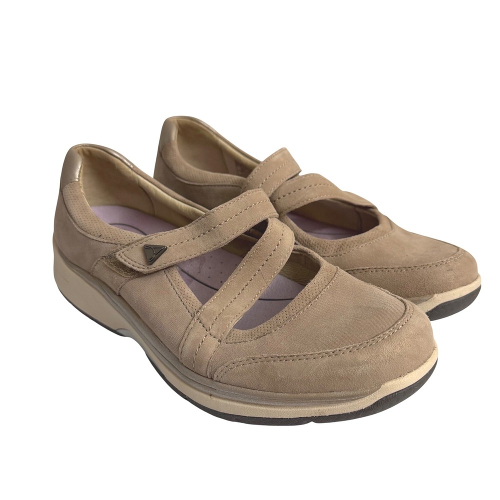 Aravon CH1200 Womens 9.5 B Taupe Leather Mary Jane Walking Shoes Comfort Strappy